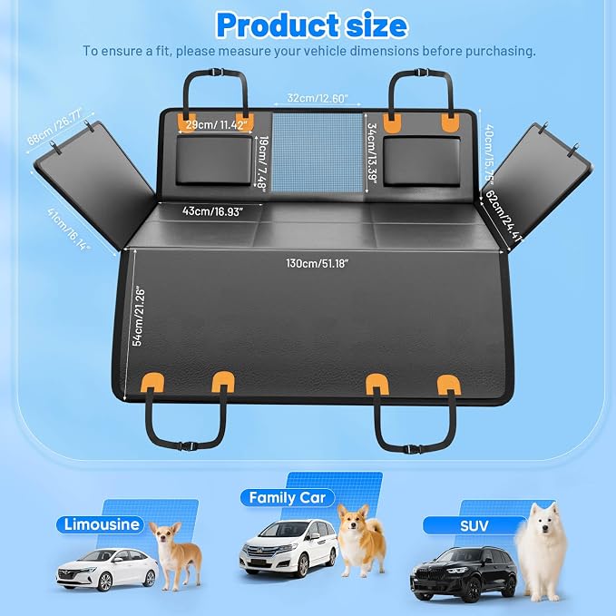 Dog Car Seat Cover for Back Seat, PU Back Seat Extender For Cars SUV | Black,Hold 400lbs,PU Leather,Waterproof,Anti-Scratch,Non-Slip,600D Oxford,Mesh Window,Storage Pocket,For Cars/SUV/ Sedans/MPV
