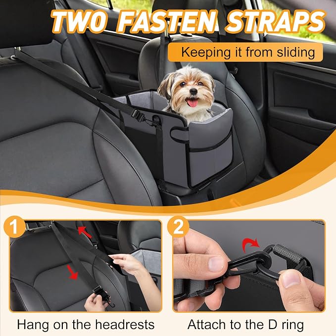 Portable Dog Car Seat for Small Dogs, Puppy Car Seat, Grey | Booster Seat With Safety Leash & Adjustable Straps Keeps Small Dogs Secure. Removable Washable Cushion. Fits Most Cars.
