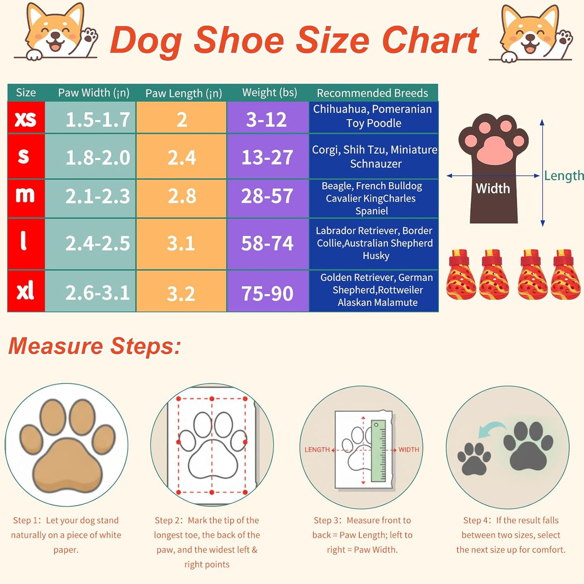 Dog Shoes for Hot Pavement and Snow, Silicone Dog Booties for Small Medium Large Dogs, Waterproof Paw Protectors- Non-Slip, Adjustable Straps, Dog Boots for Beach/Rain/Hiking (Yellow Red, L)