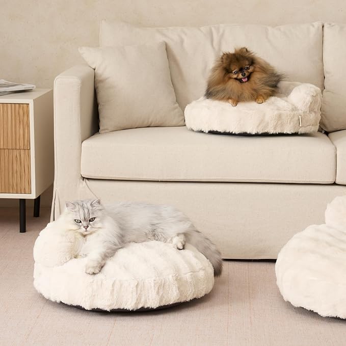 EHEYCIGA Dog Bed Medium Size Dog, Fluffy Small Dog Couch with Removable Washable Cover, Bolster Pet Sofa, Waterproof and Non-Slip, 30" x 30"x 8.5", Cream