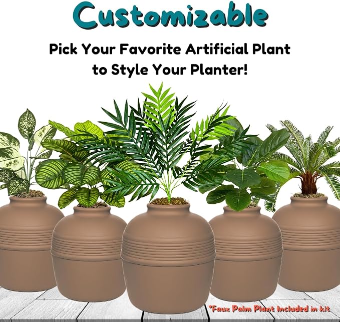 Good Pet Stuff Original Hidden Litter Box Planter, Decorative Cat Litter Enclosure with Carbon Filter, Artificial Palm Plant, Upgraded Design, Easy Clean Litter Tray, Essentials Kit, Mocha Brown