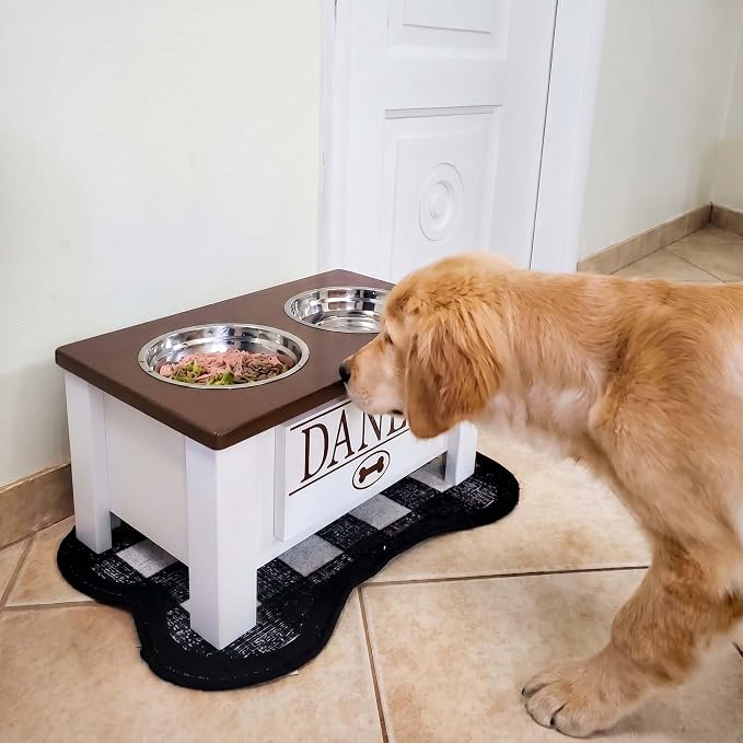 Elevated Dog Bowls, Personalized Raised Dog Bowl Stand for Medium Dogs | Farmhouse Style, Elevated Wood Stand, Storage Container, Stainless Steel Bowls, Raised Anti-Slip Feeder, Made in USA