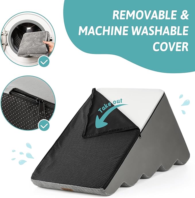 Dog Stairs for Small Dogs 19.7" H, 5-Step Sturdy Foam Dog Steps for Couch, Bed or Sofa, Curved Pet Stairs for Puppy and Older Cat, Doggie Ladder with Washable Cover, 15.7x33x19.7 inch, Gray