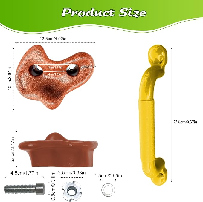 10 Rock Wall Climbing Holds Extra Large with 2 Handle,DIY Rock Climbing Grips with Mini Wrench for Indoor Outdoor Playground Play Set(Brown)