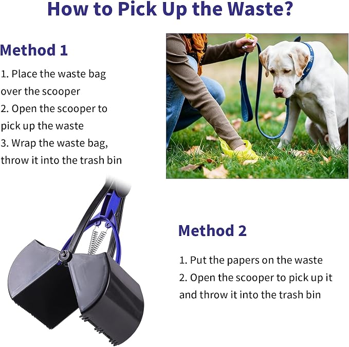 32'' Pooper Scooper for Large Small Dogs Heavy Duty, Long Handle Poop Scoop for Yard, Grass, Gravel, Dog Poop Grabber with High Strength Material and Durable Spring(Blue)