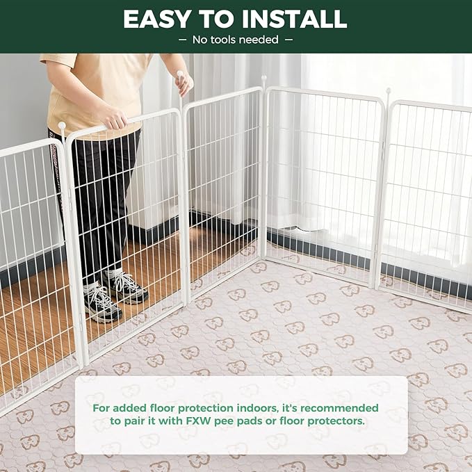 FXW Rollick Unleashed Dog Playpen for Indoor, Yard, RV Camping, 40 inch 8 Panels for Medium and Large Dogs, White│Patented
