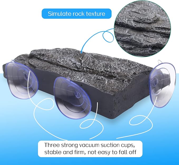 Turtle Basking Platform with 3 Suction Cups,for Frogs,Tortoise,Grey | 8.66" Floating Resting Terrace, |Adjustable Level | Natural Rock Texture, Anti-Skid | for Fish Tank, Aquarium, Terrarium