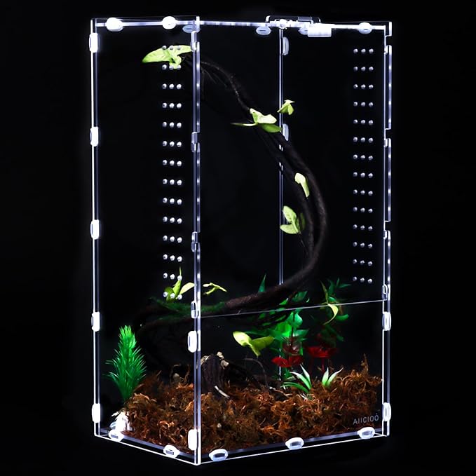 Aiicioo Micro Habitat Terrarium Enclosure 8x6x14 Inches Tarantula Enclosure Box Insect Habitat Clear Acrylic Reptile Feeding Tank for Jumping Spiders Insect Small Tree Dwelling Reptiles
