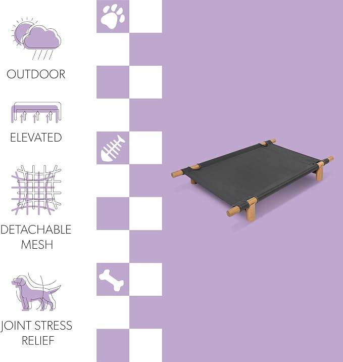 DBD5000B Chester 32" Modern Minimalist Wood Frame Elevated Outdoor Dog Bed, Graphite/Light Teak