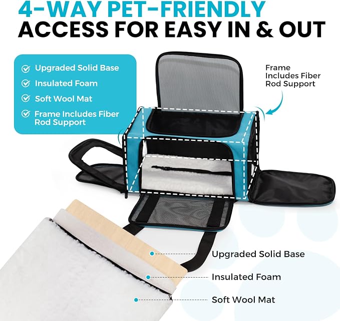 Soft-Sided Cat Carrier Expandable Pet Carrier Airline Approved Mesh Travel Carrier Up to 15lbs for Cats Small Dogs Collapsible Escape-Proof with Shoulder Strap Washable (18x11x11 Blue)
