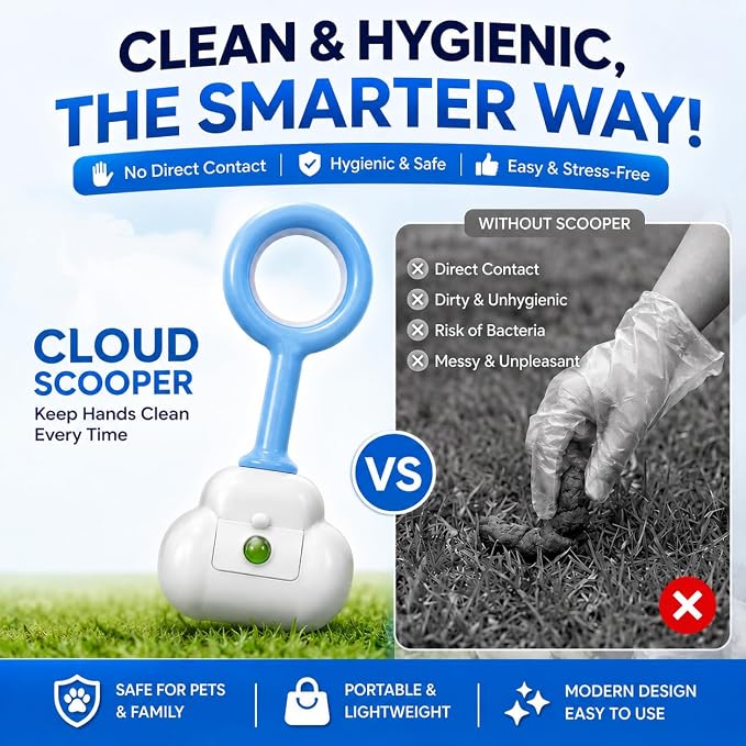 Dog Pooper Scooper with 120 Bags – Unbreakable & Durable One Handed Pickup Tool for Large & Small Dogs, Ready to Use Easy Clean Poop Catcher for Yard, Walks, Grass – Blue