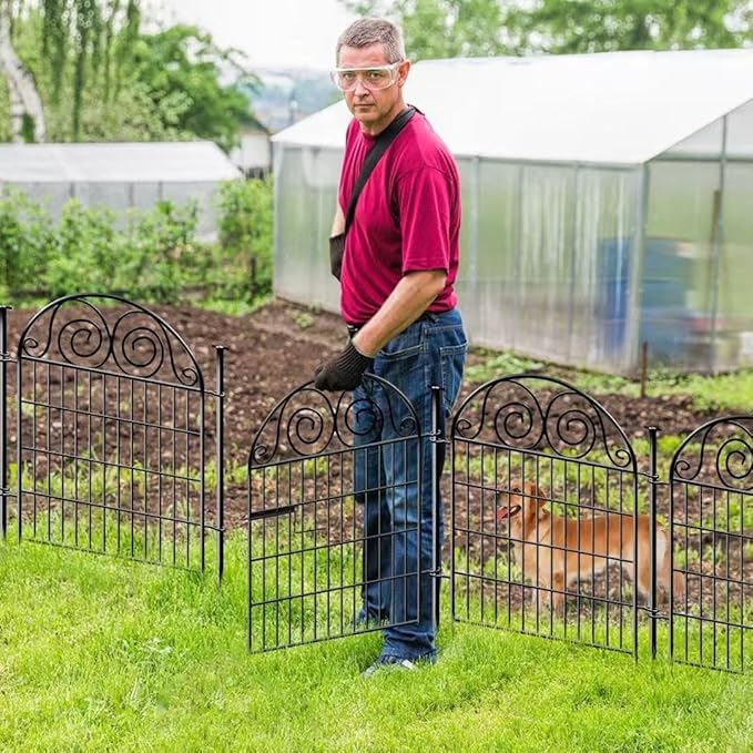 Getlay Tall Garden Fence Animal Barrier with Gate, 40 in(H) 8 Panels Garden Fences and Borders for Dogs, Dog Fence Outdoor for Yard, Total Length 17.5 Ft Metal Temporary Fencing│Patented