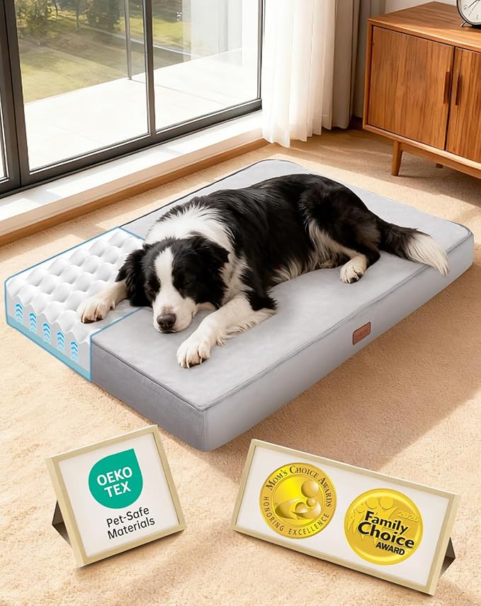 OhGeni Orthopedic Waterproof Dog Bed for Medium Large Dogs, Machine-Washable Removable Cover in Easy-Clean Fabric, Reversible Memory Foam & Easy-Carry Handle, Wider and Larger, 36 inch (Gray)