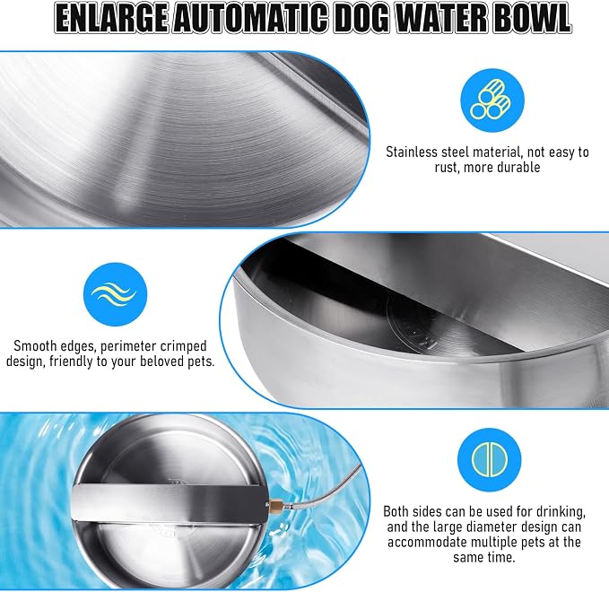 Automatic Dog Water Bowl Dispenser Large Breed| Auto Fill| High Capacity | Stainless Steel Dog Waterer with Float Valve Self Filling Auto Water Bowl for Outdoor Large Dogs Cats Chicken Livestock