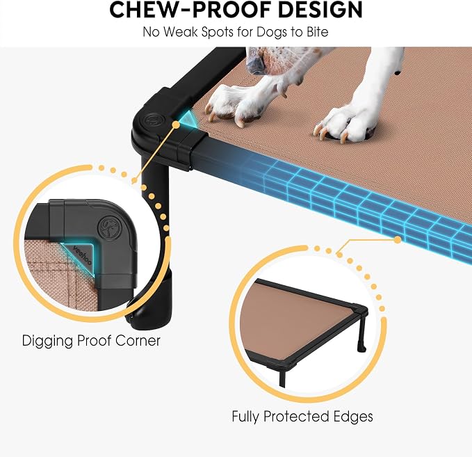 Veehoo Chew Proof Elevated Dog Bed, Indestructible Raised Dog Bed for Aggressive Chewers, Waterproof Dogs Training Platform for Indoor or Outdoor Use, 35 x 22 inches, Brown