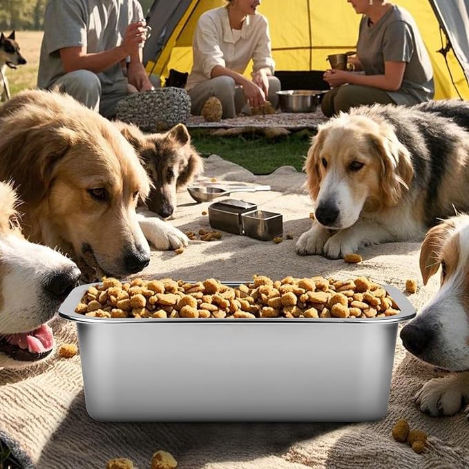 Ohtomber 2.65 Gallons Stainless Steel Dog Bowl, Big Pet Water & Food Bowl | High Capacity Metal Feeder Trough Dish Plate, Outdoor Use, For Big & Extra Large Breeds, Also for Cats