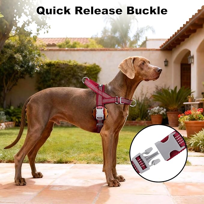 No Pull Dog Harness with Handle, Adjustable Soft Mesh Padded Vest | Reflective Walking Harness with Front Clip for Small Medium Large Dogs, Quick Fit No Escape for Training, Red, XL