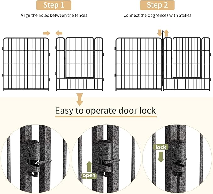 Dog Playpen,32/40/45 Inch Height in Heavy Duty, Folding Indoor Outdoor Anti-Rust Dog Exercise Fence, Portable Pet Playpen with Door for Large Medium Small Dogs and Pet (32 Panels, 40 Inch) Silver