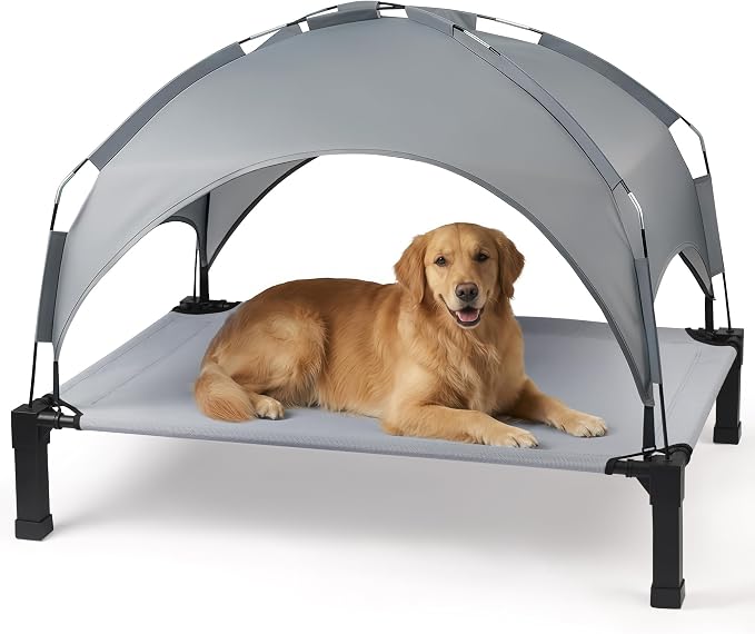 Elevated Dog Bed with Removable Canopy, Sun Protection Shade Tent Dog Cot | Portable Outdoor Dog Bed, Raised Pet Cooling Cot Bed for Dogs, 51in
