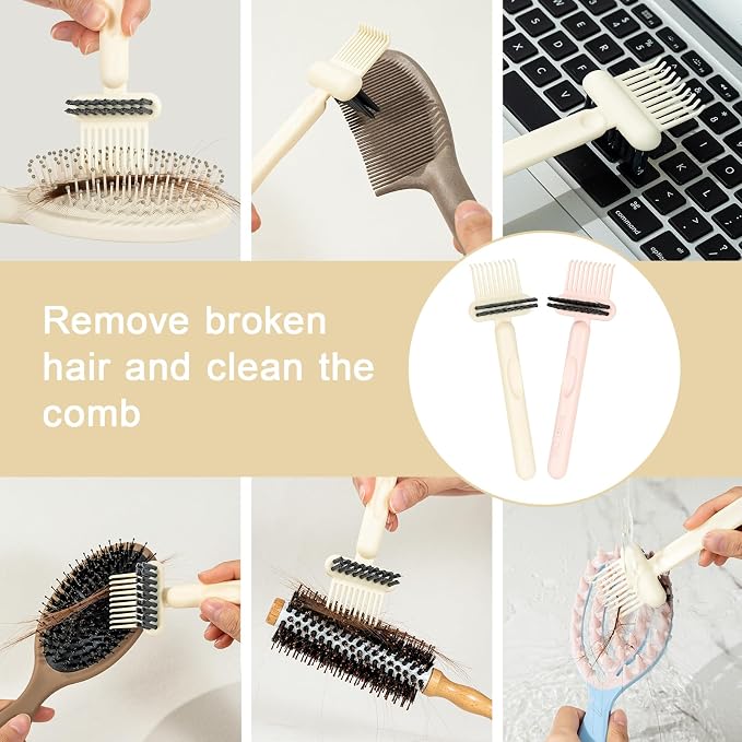 RHOS 2-in-1 Hair Brush Cleaner Tool, Comb Cleaner for Removing Hair and Dust, Ideal for Home, Salon Use (2 Pack - Beige)