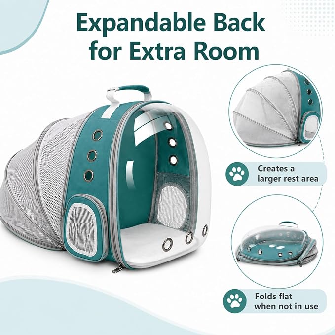 Expandable Cat Carrier Backpack for Cats & Dogs, Bubble Window Pet Travel Backpack with Breathable Mesh, Anti-Collapse Structure, Side Door, Safety Leash, for Vet Visits, Hiking, Outdoor, Green