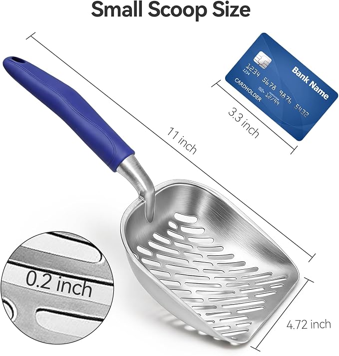 Cat Litter Scoop, Kitty Metal Scooper with Long Handle | Heavy Duty Aluminum Deep Sifter, Rustproof Durable Kitten Poop Shovel for Travel & Small Litter Box