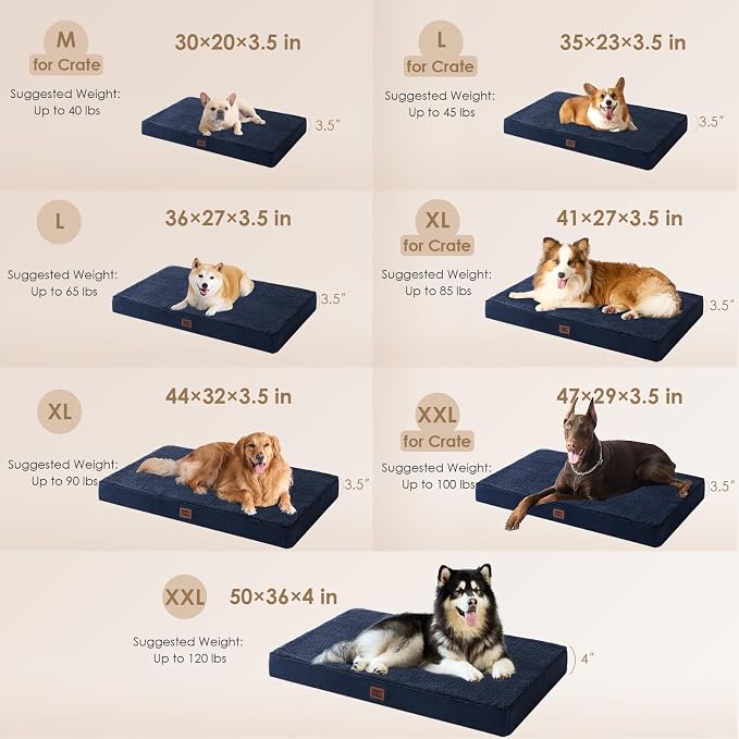 EHEYCIGA Orthopedic Dog Bed Large with Removable Washable Cover, 41IN Navy | Egg Crate Foam Support, Durable Oxford fabric, Non-Slip Bottom, Machine Washable, Soft Waterproof Plush Pet Bed Mat For Crate