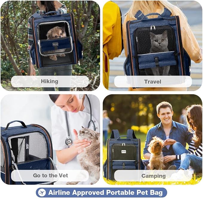 Extra Large Cat Backpack Carrier Expandable Pet Carrier Backpack for Small Dogs Medium Cats Fit Up to 18 Lbs, Dog Backpack Carrier, Foldable Puppy Backpack Carrier for Travel, Hiking,Blue