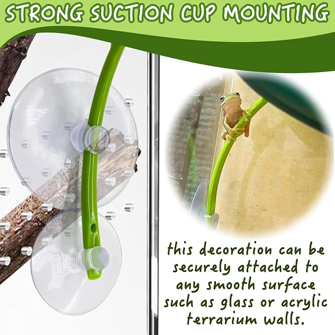 Tree Frog Habitat Toy Plastic Leaf Decorations Tire Swing Habitat Miniature with Suction Cups Frog Habitat Platform Terrarium Decor Accessories for Crested Geckos, Leopard (Green)