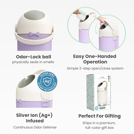 iTouchless 4 Gal Nursery Bin | Odor-Locking Diaper Pail | Lavender Orchid | Rotating Ball Seal Traps Smells | Vibrant Accent Color | Fits Any Standard Bag | Flip-Up Handle Opens With A Single Hand