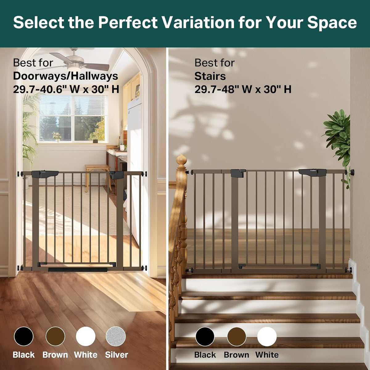 Cumbor 29.7-40.6" Baby Gate for Stairs, Mom's Choice Awards Winner-Dog Gate for Doorways, Pressure Mounted Self Closing Pet Gates for Dogs Indoor, Durable Safety Child Gate with Easy Walk Thru Door