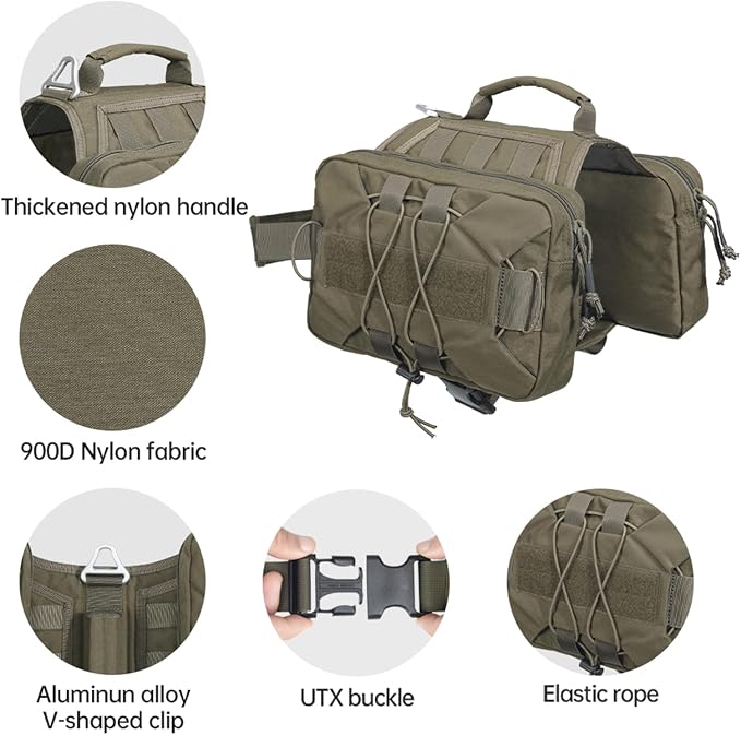 EXCELLENT ELITE SPANKER Nylon Dog Backpack with 2 Side Pockets for Hiking | Adjustable Tactical Dog Pack Hound Saddle Bag Harness for Medium & Large Dog Traveling Camping Walking Training Running