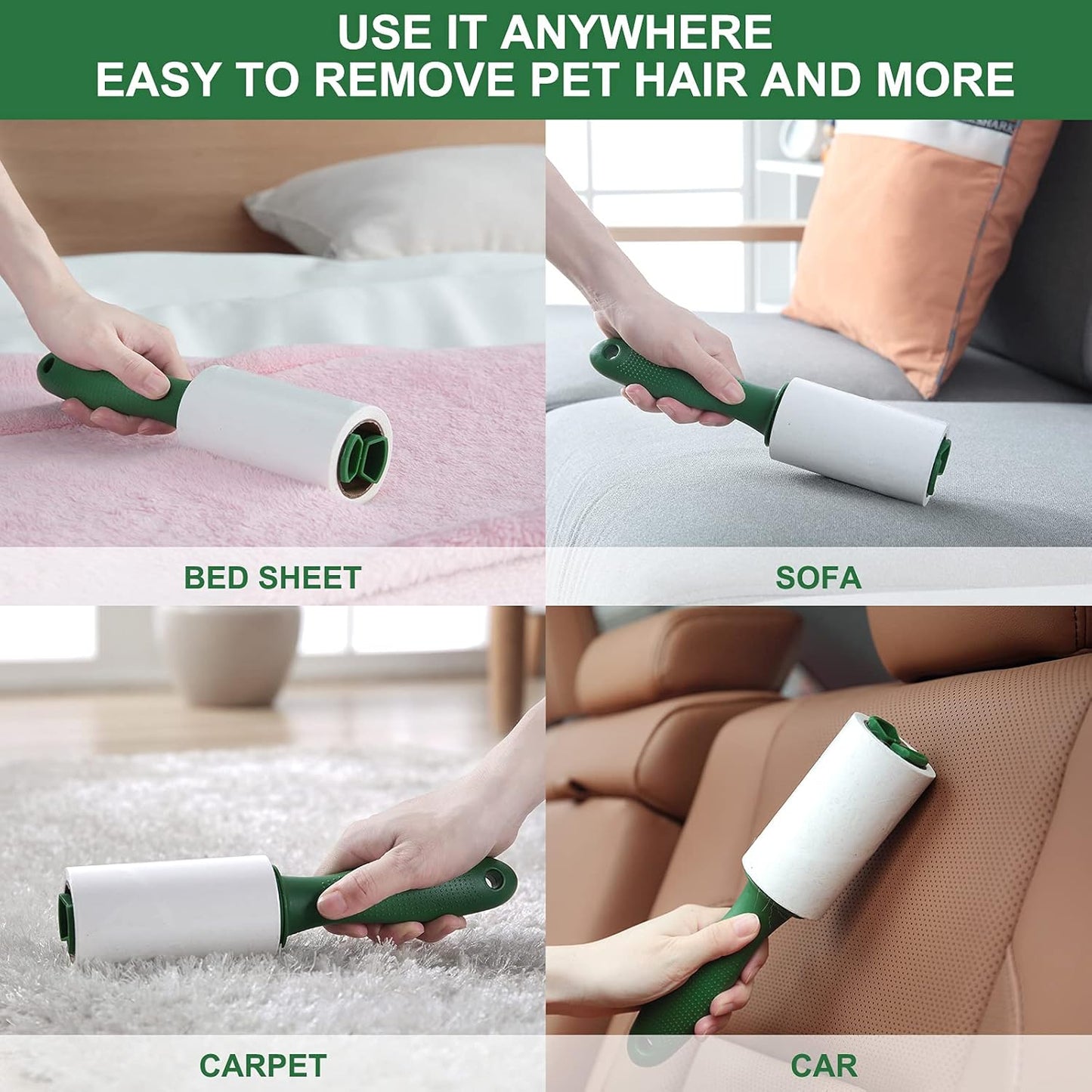 Fedicelly Lint Rollers Pet Hair Extra Sticky Clothes,Cat Dog Hair Remover Laundry Furniture Carpet,Total 800 Sheets Lint Remover Brush for Couch Green