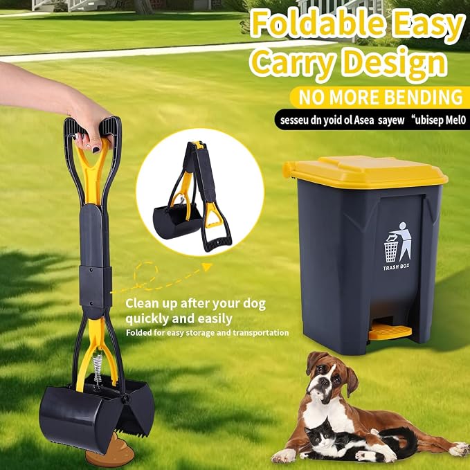 Pooper Scooper 2 Pack with 20 Litre Step Dog Poop Trash Can, 28" Long Handle Dog Poop Scoopers for Large Small Dogs Heavy Duty, Removable Inner Bucket for Outdoors, 50 Waste Bags Included (Yellow)