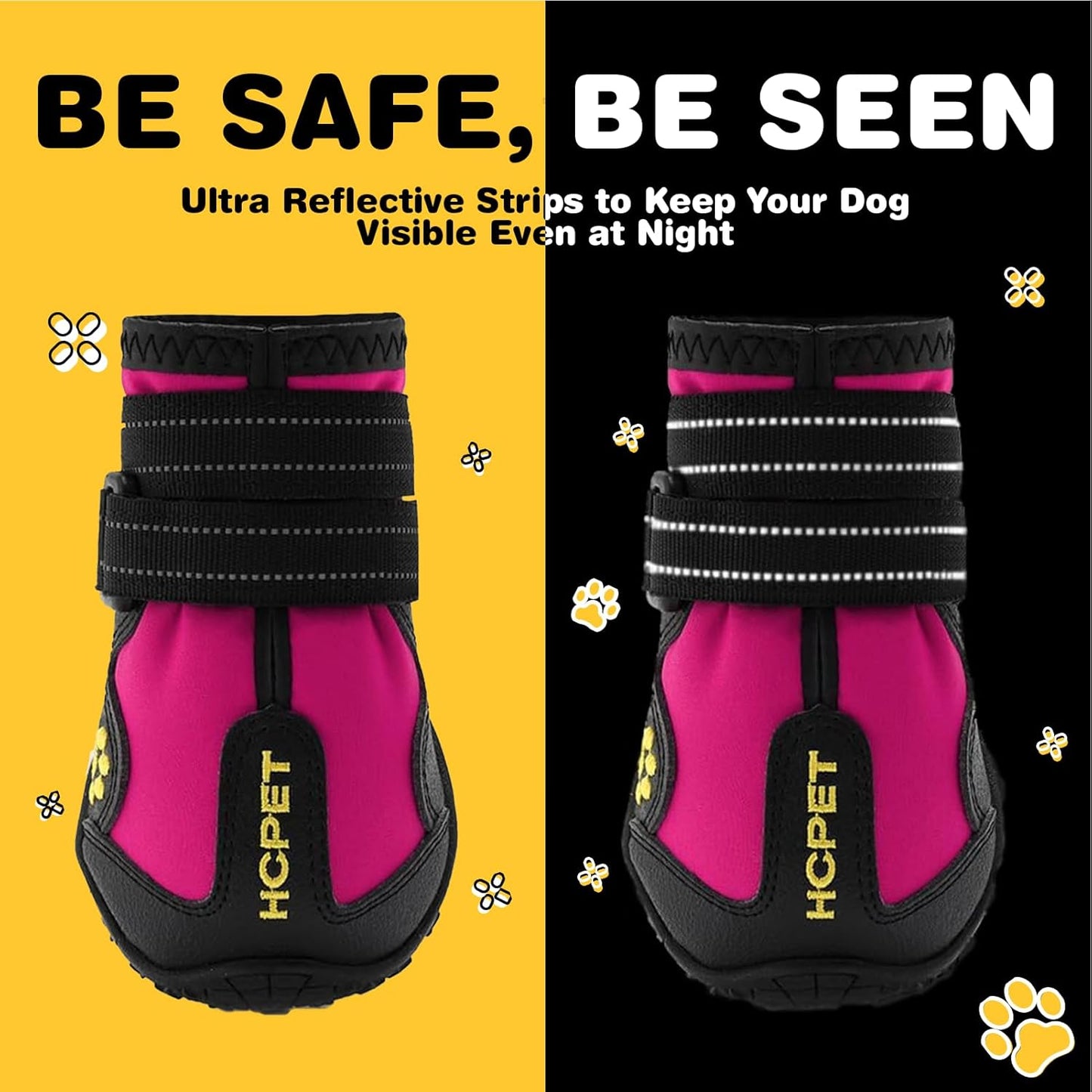 Hcpet Dog Shoes, Dog Boots for Small Dogs, Waterproof Medium Dog Booties Paw Protector for Summer Hot Pavement, Winter Snowy Day, Outdoor Walking, Indoor Hardfloors Anti Slip Sole Pink Size 1