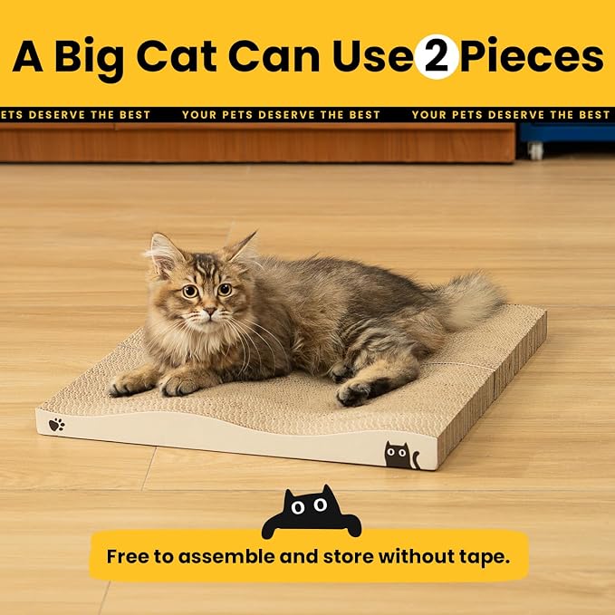 Cat Scratcher, Durable Scratch Pad, Corrugated Cardboard Scratching Board for Indoor Cats, Heavy Duty, Double-Sided Usability, Recyclable, with Catnip, 2 Pack