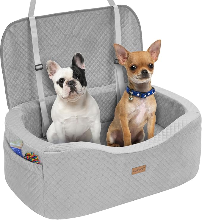 BLVRYVIO Large Dog Car Seat for Medium Sized Dogs Under 55lbs or 2 Smalls | Pet Booster Dog Seat for Car with 4" Memory Foam for Back Seat, Triple Safety Belts, Storage Pockets, Washable, Black