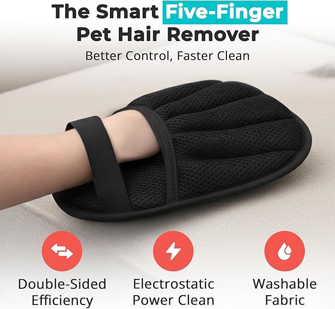 Choodeks Electrostatic pet Hair Removal Glove, Reusable The Magic Brush, 2-Piece pet Glove Set for Furniture, Clothing, Car Seats, Reusable 2-in-1 Design, 1 Pack