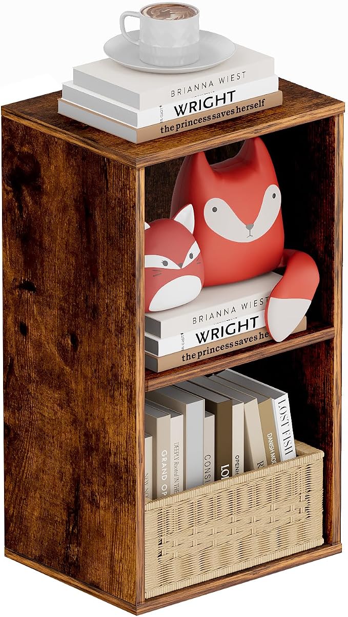 Book Shelf, Wooden Cube Storage Organizer with 11" Open Cubes, Stackable Bookcase for Room Divider Storage, Bookshelf for Living Room, Bedroom, Office (Indonesian Antique Oak, 2-Cube)