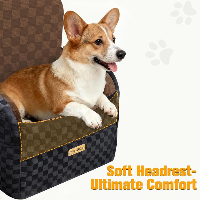 PETICON Waterproof Dog Car Seat for Small Medium Dogs, 6in Memory Foam | Pet Booster Seat for Dogs up to 26 lbs with Pockets, Detachable Washable Pet Carseat with Y-Shape Safety Belt