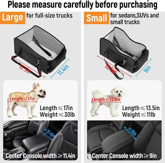 YJGF Center Console Dog Car Seat for Truck,Dog Car Seats for Small Dogs with Soft Pad,Pet Puppy Cars Seat (Black, Large)