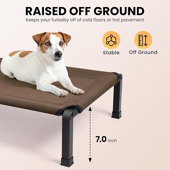 Elevated Dog Bed, Cooling Raised Pet Cot with Chew Proof Mesh Fabric and Steel Frame, Portable Dog Cot Bed with No-Slip Rubber Feet, 26 in