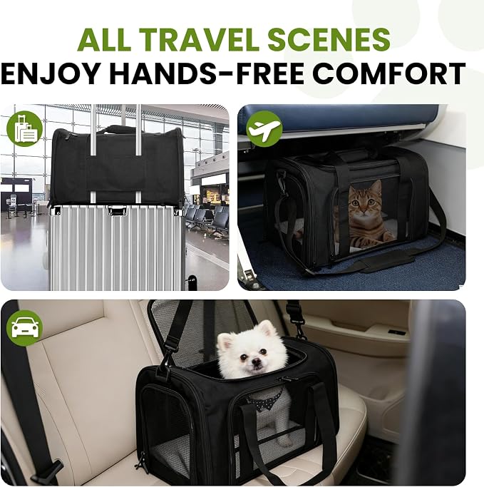 Soft-Sided Cat Carrier Expandable Pet Carrier Airline Approved Mesh Travel Carrier Up to 15lbs for Cats Small Dogs Collapsible Escape-Proof with Shoulder Strap Washable (18x11x11 Black)