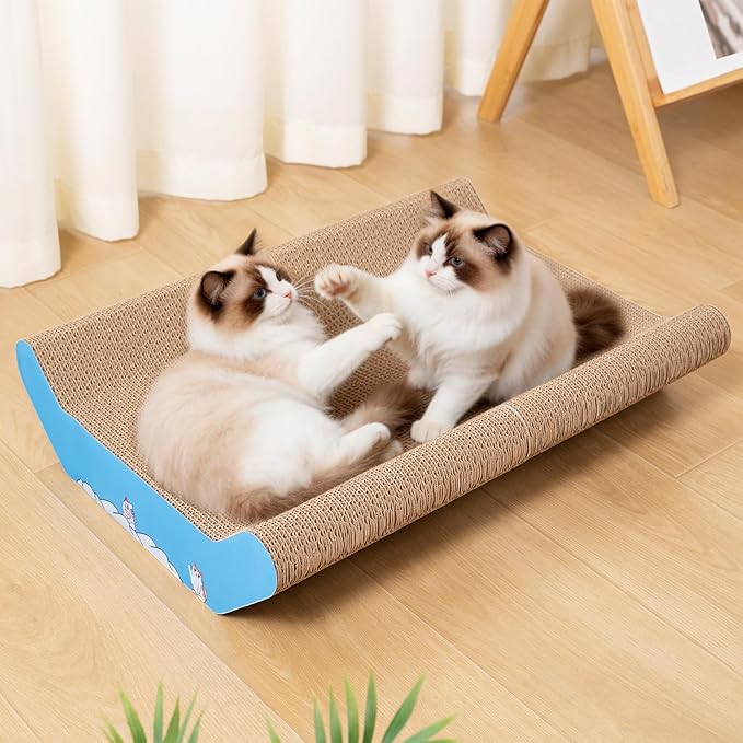 Cardboard Cat Scratcher Bed 22x16” Large Cat Scratch Pad for Cats | Curve Cat Scratcher Couch for Multi-cat Households, Widened & Thickened, Scratch Resistant, with Catnip