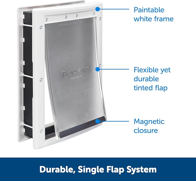 PetSafe Plastic Dog & Cat Door, Pets Up to 40 lb, Paintable, Medium | Flap Opening 8 1/8 in W x 12 1/4 in H, Snap-on Closing Panel, Paintable Frame, Easy DIY Install