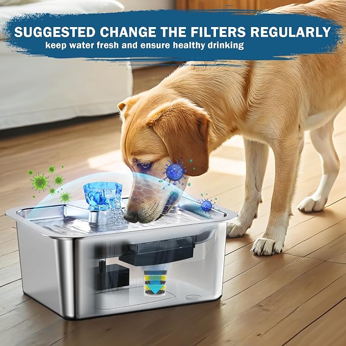 Large Dog Water Fountain Filters Replacement 4 Packs for PETNF 3 Gallons Stainless Steel Pet Fountain Dog Water Bowl Dispenser,7-Layer Human-Grade Vertical Filtration for D2341/D2223/D2419/D2322 Model