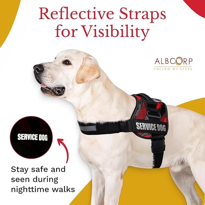 Service Dog Vest Harness – Reflective Service Animal Vest, No-Pull Harness with Handle & Mesh Padding – Sizes XXS-XL for Puppies – 2 Removable Service Patches Included (Medium, Red Camo)