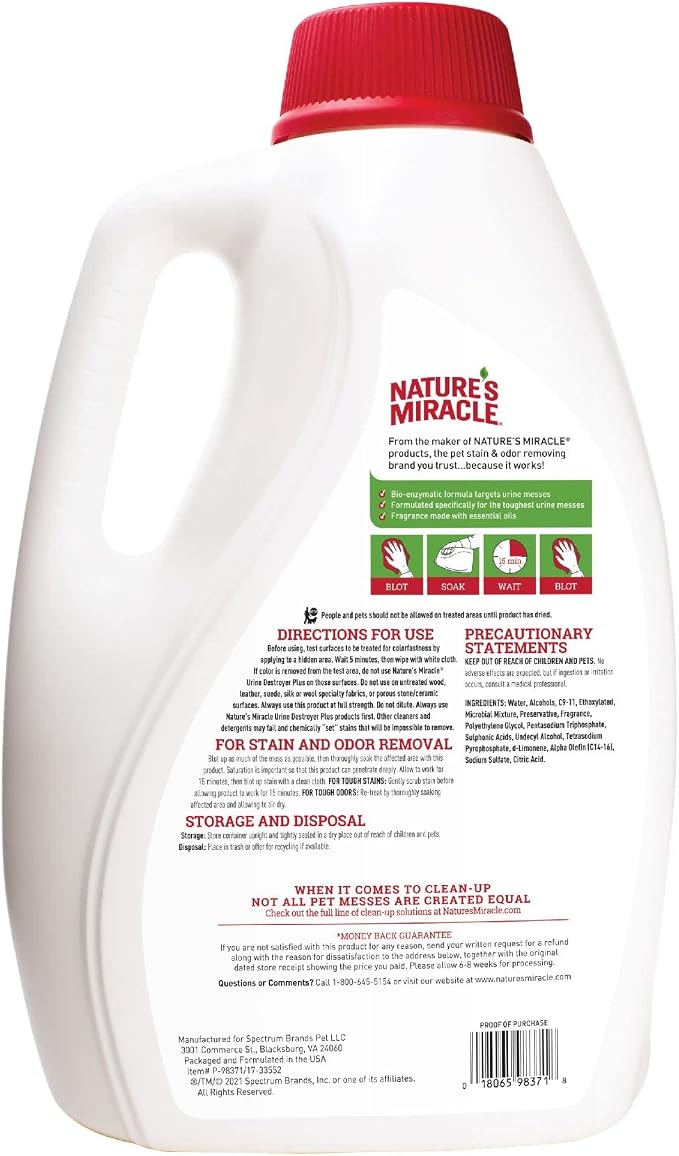 Nature's Miracle Dog Urine Destroyer Plus Enzymatic Formula, Laundry Boost in-Wash Stain & Odor Remover Additive, 1 gal & 32 oz