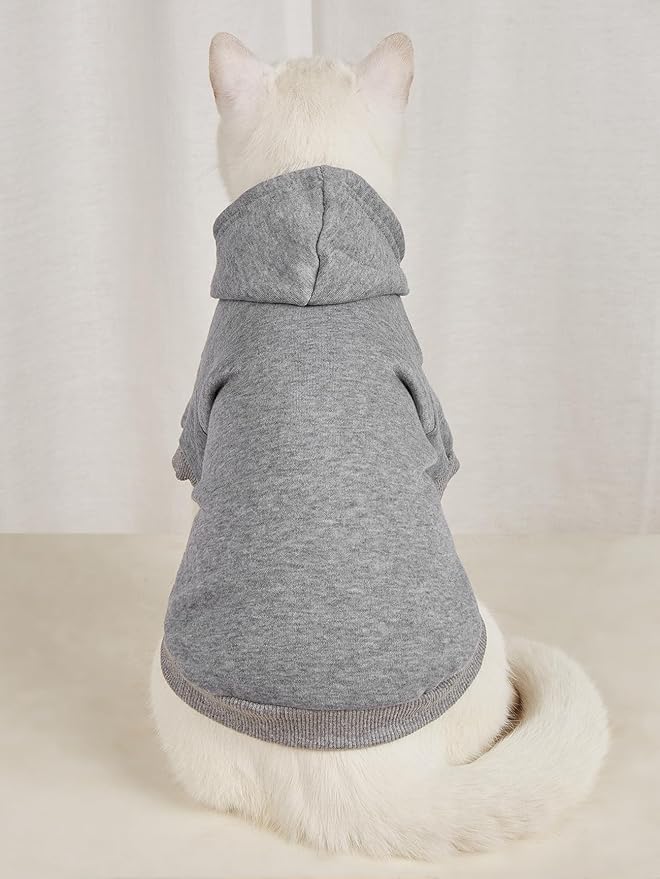 QWINEE Basic Dog Hoodie Sweatshirt Puppy Sweater Warm Cat Costumes Pet Clothes for Chihuahua Puppy Kitten Small Medium Dogs Grey and Cadet Blue Small