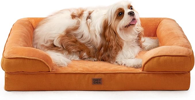 EHEYCIGA Orthopedic Dog Beds Large Sized Dog, Waterproof Washable Pet Bed | Non-Slip Bottom and Egg-Crate Memory Foam XL Dog Couch Bed with Washable Removable Cover, Pumpkin Orange